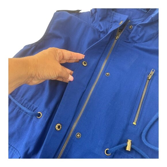 Zenana Outfitters Womens Royal Blue Hooded Utility Vest SZ L Drawstrings/Pockets - Picture 6 of 13